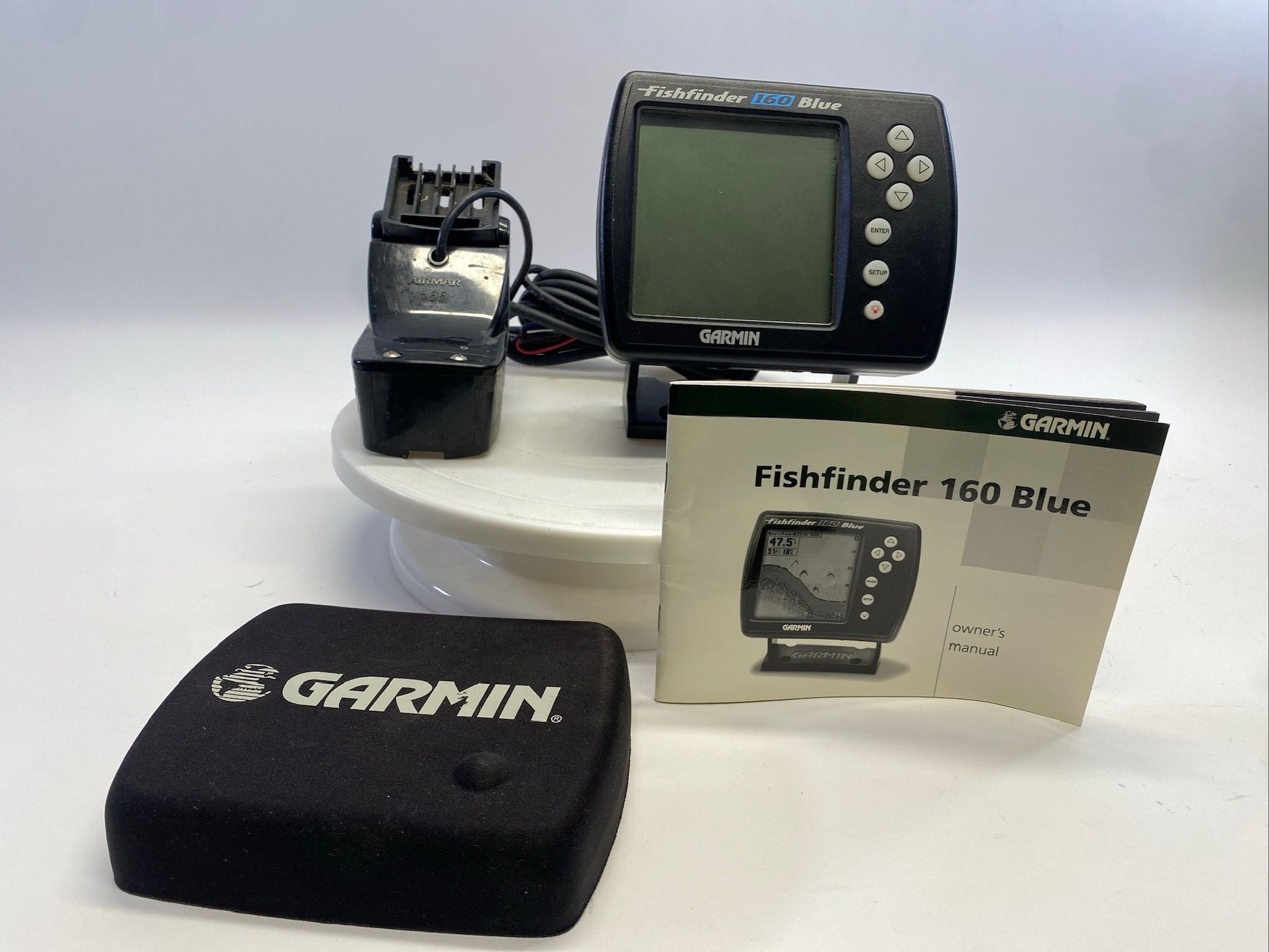 Garmin Fishfinder 160 Blue Fish Finder Head Unit, Sonar, Manual, And Cover