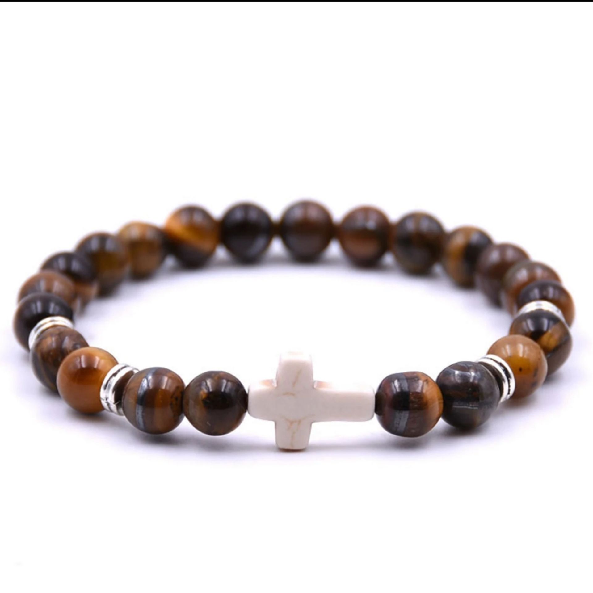 Handmade Beaded Cross Healing Bracelet - Tiger Eye