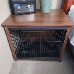 Heavy Duty Wooden Dog Kennel Metal Crate Pet Cage House & Tray Indoor End Table