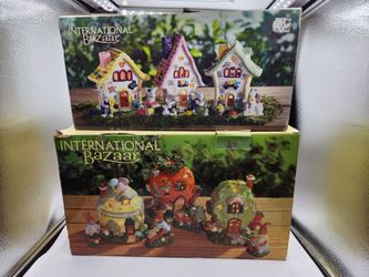 2 international bazaar Easter bunny rabbit ceramic village home Votive candle holder in box.