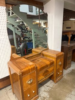 Vintage Wood Vanity Dresser with Mirror