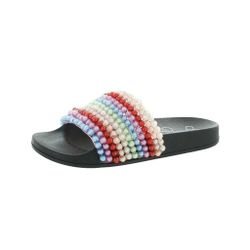 🆕️ JESSICA SIMPSON Black Pool Beaded Saycie Round Toe Slip On Slide Sandals 7