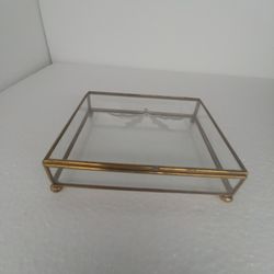 Precious Things Vintage brass & glass lidded, footed Keepsake Box