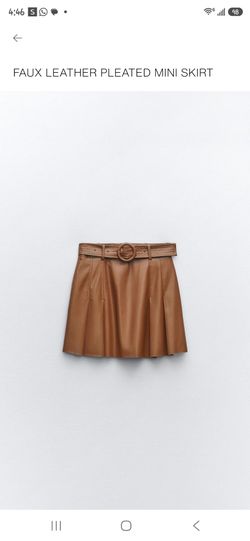 Zara Faux Leather Pleated Mini Skirt with Belt size S