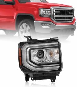 RH Xenon Headlight Assembly Fit for GMC Sierra 1 2017 2018, HID Projector Headlamp with LED DRL & Chrome Housing - Replace GM 1