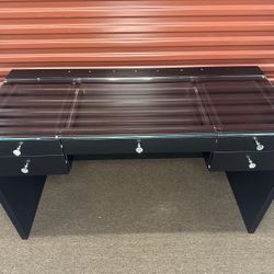 OFFICE GLASS TABLE FURNITURE DESK BLACK 5 DRAWERS