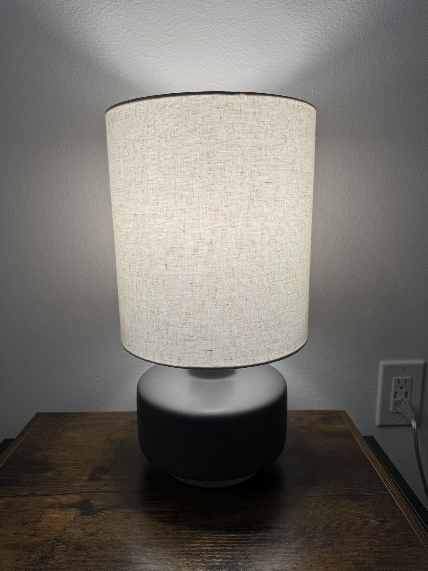 Ceramic Table Lamp with Wood Base/ Grey