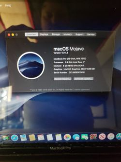 Macbook Pro Mid 2012 Intel i7 8gb Ram 1tb Hdd