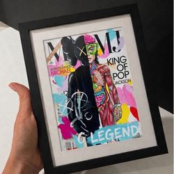 Framed KAWS Style x Michael Jackson "King of Pop" Pop Art Print