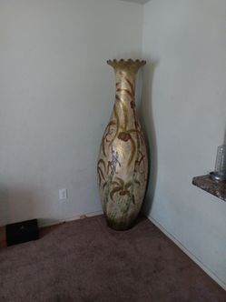 Large Decorative Floor Vase with Tropical Motif