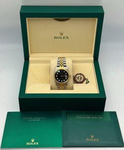 1990s Rolex Datejust 16013 36mm stainless steel jubilee bracelet natural diamond black dial gold fluted bezel watch box appraisal