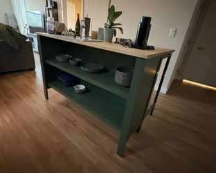 Green Kitchen Island with Wood Top