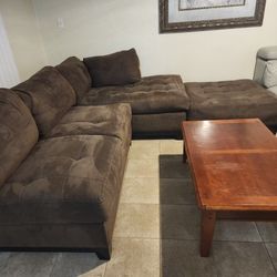 Microfiber sectional sofa with ottoman and coffee table
