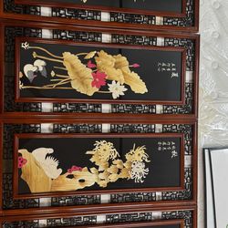 Chinese Wall Art Set – 4 Panels Traditional Wooden Frame Decor