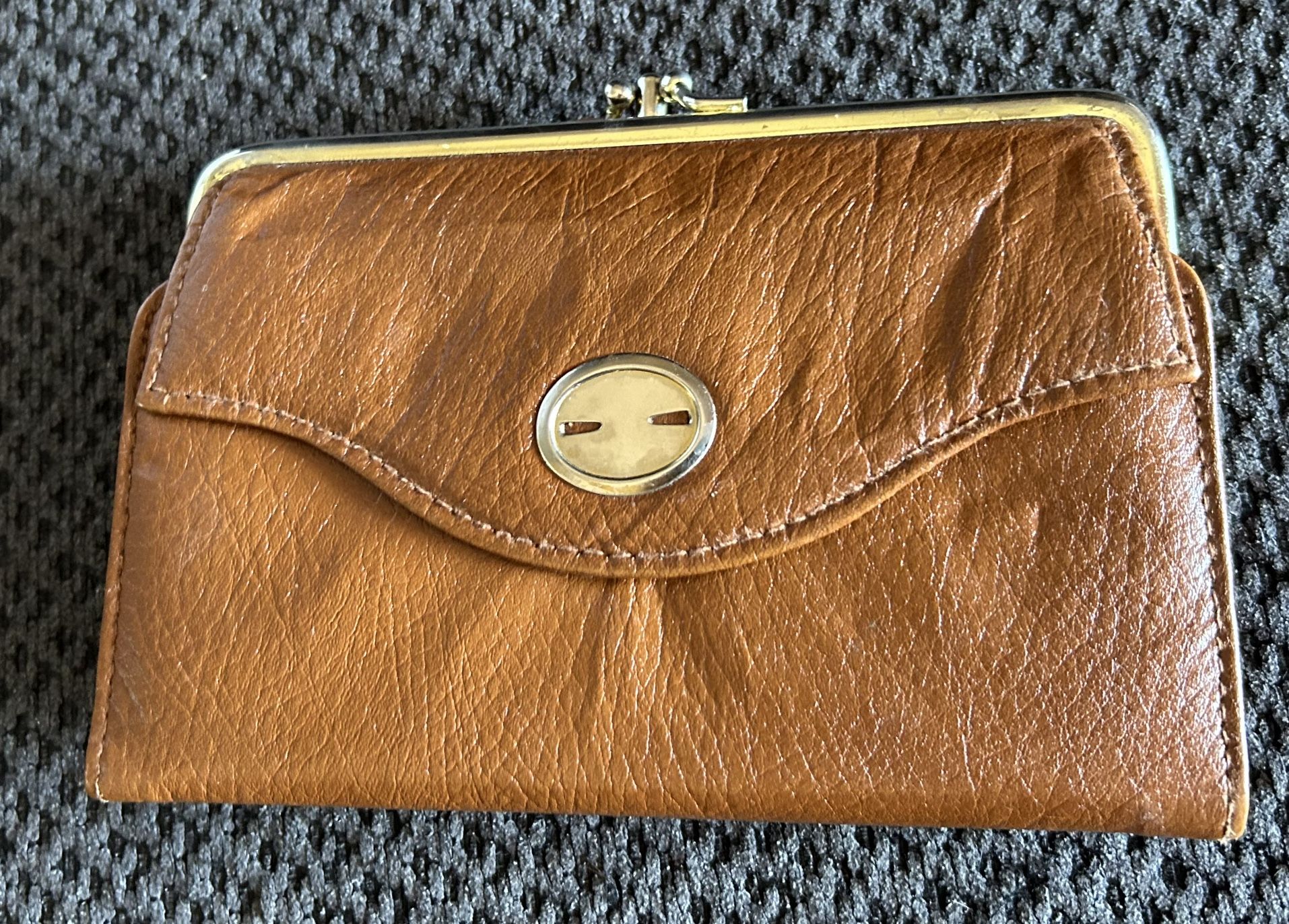 Vintage Tan Leather Clutch. Big Enough For Cell Phone