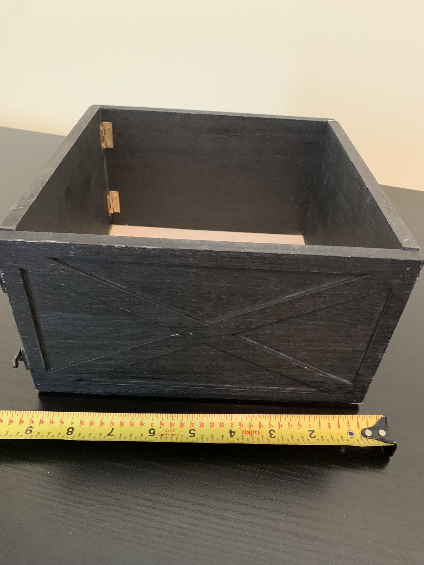 New 9 By 9 Inches Square Wood Plant Pot Or Decorative Storage Box W/ Metal Hinges & Cross Wood Accents On Two Sides