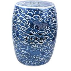 RARE SOLD OUT Chinoiserie Blue Wave Porcelain Garden Stool