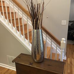 Large Hammered Metal Vase w decor
