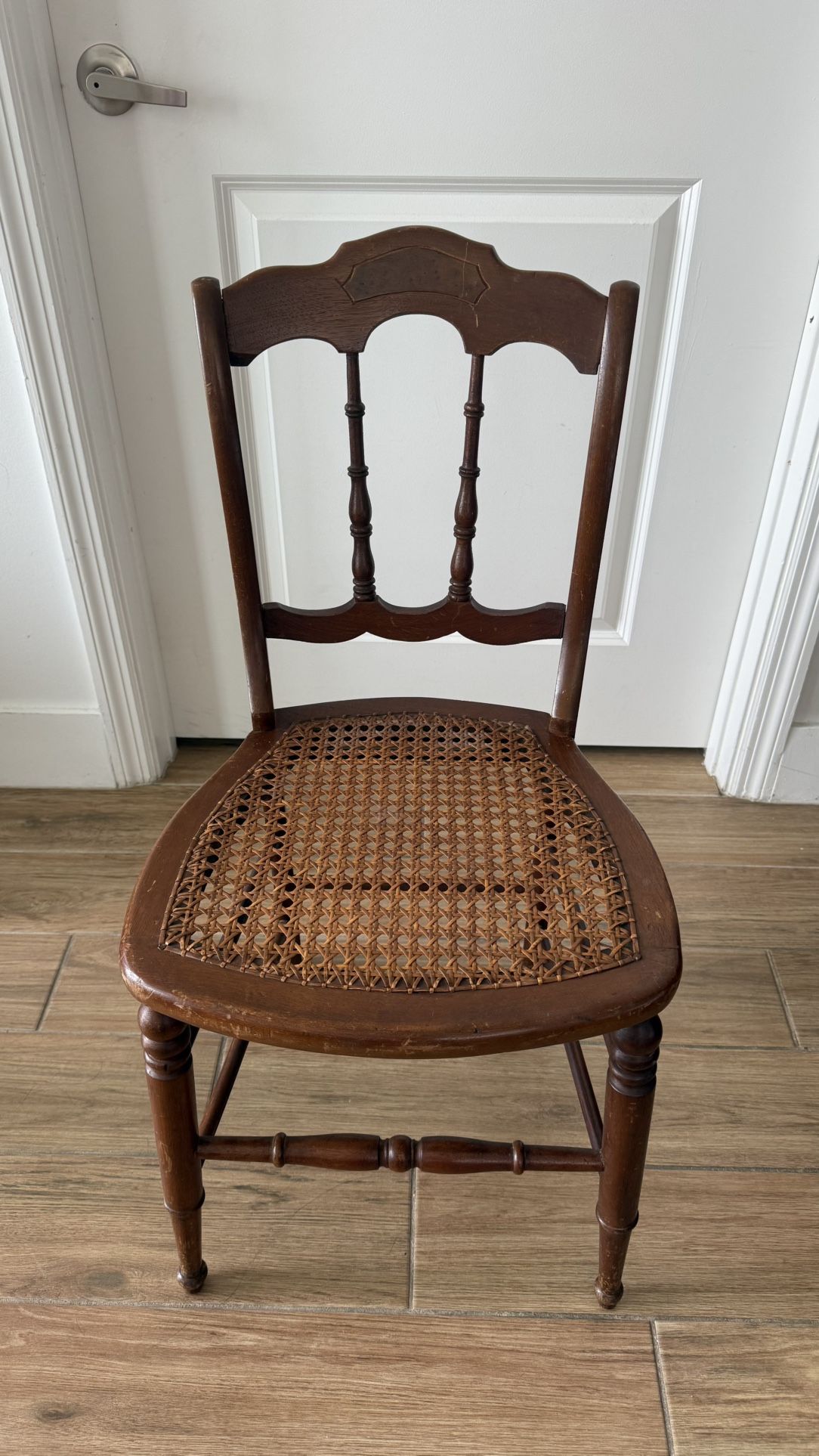 Antique Wooden Cane Seat Chair – Vintage French Provincial Style, Solid Wood