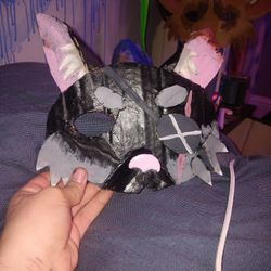 Theirian Mask,cat,home Made, Grey,black,pink,white, 11 Wide 8  Long