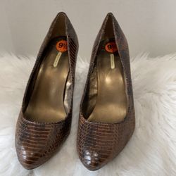 Max Studio Womens Ladies Brown Snakeskin Leather Wedge Heel Shoes Pumps Size 9.5