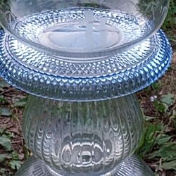 Beautiful Large Heavy Blue Clear Glass Birdbath 🌞🦋🌼🌹🌻😊