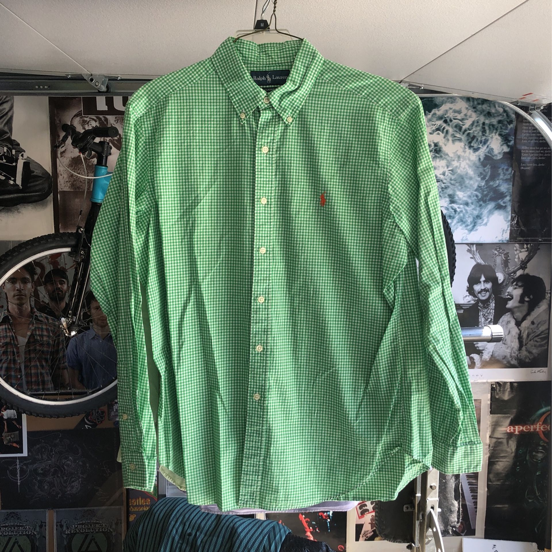Mens Polo/Ralph Lauren - Long-Sleeve Button Up - Size Large - Classic Fit - Green/White Checkered
