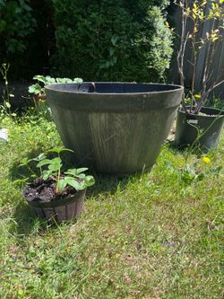 2 large sturdy pots planter plastic 1/2 barrels