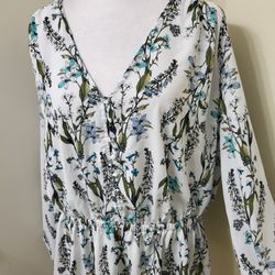 Worthington White Floral Semi Sheer Blouse Size XXL