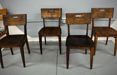 1950s Completely Refinished Dark Walnut School Chairs (4)