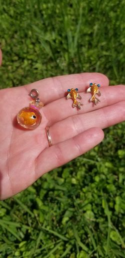 "Charm It" goldfish charm & coy fish stud earrings