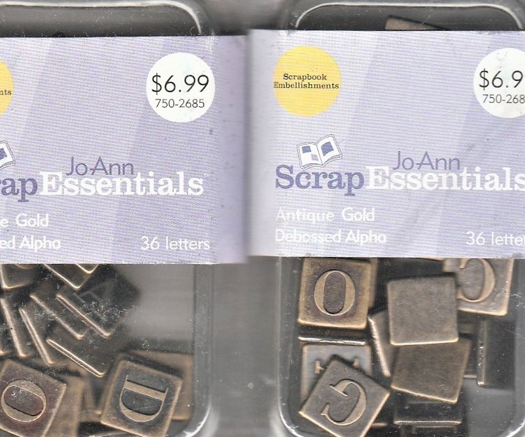 Scrapbook Embellishments Antique Gold Debossed Alpha by ScrapEssentials Lot of 2