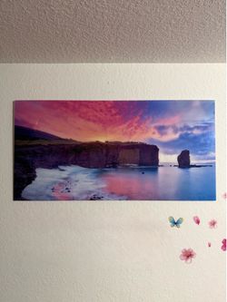 Hawaiian Coastal Sunset Fully Glass Thin Wall Art Decor Piece *GREAT CONDITION*