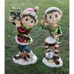Outdoor Resin Elf Statue Large 36" SET of 2 Elves Light Up Christmas Decor