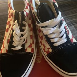 Black, Red, And White Checker Vans