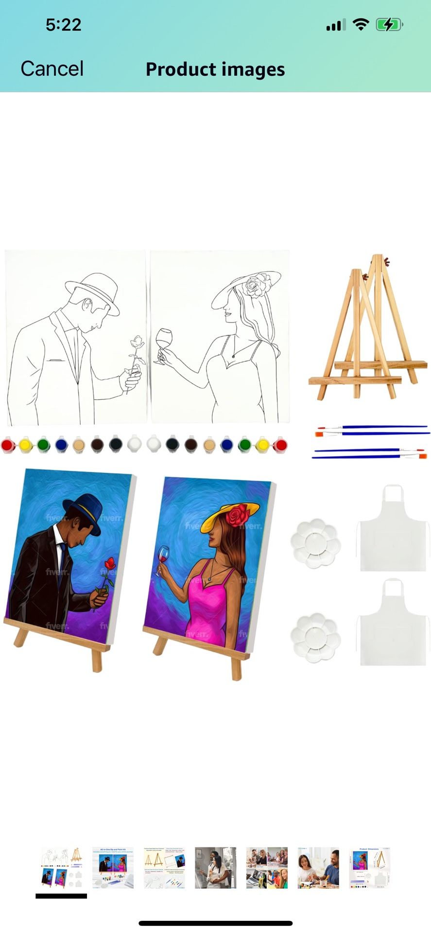 Sip and Paint Kit for Adults Couples, 8x10 Inch Pre Drawn Canvas to Paint for Adults, Paint and Sip Kit with Easels/Aprons, Couples Painting Kit Date 