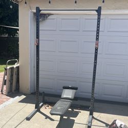 Squat Rack With Bench Press For Weights (no Weights Included)