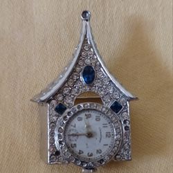 Vintage Art Deco Rhinestone Lapel Watch Brooch  -  Pin