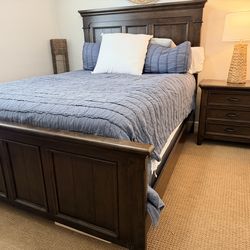 Wood bed frame and nightstand