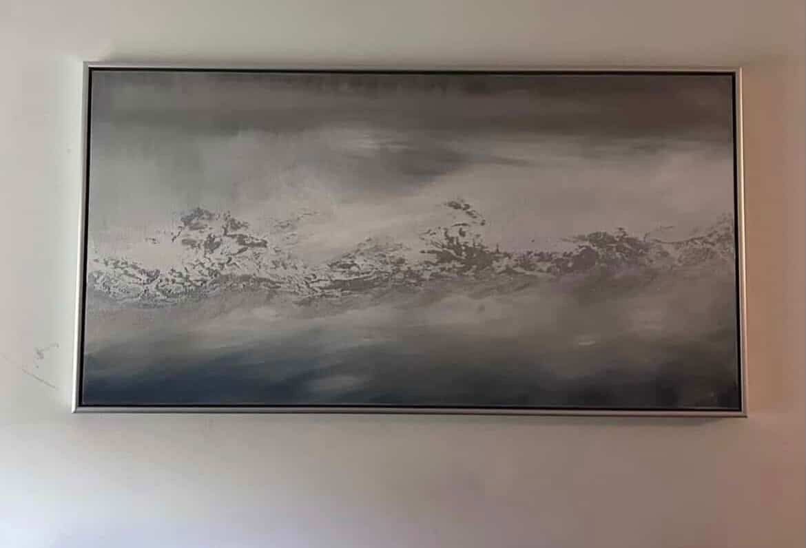 34" x 64" Bleu Seas Silver Framed Canvas