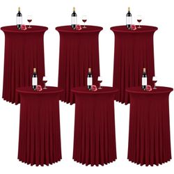 6 Packs 32"x 43" Round Cocktail Table Skirt, Spandex Fitted High Top Table Skirt, Spandex Stretch Cocktail Tablecloth for Wedding Party Bar Banquet B