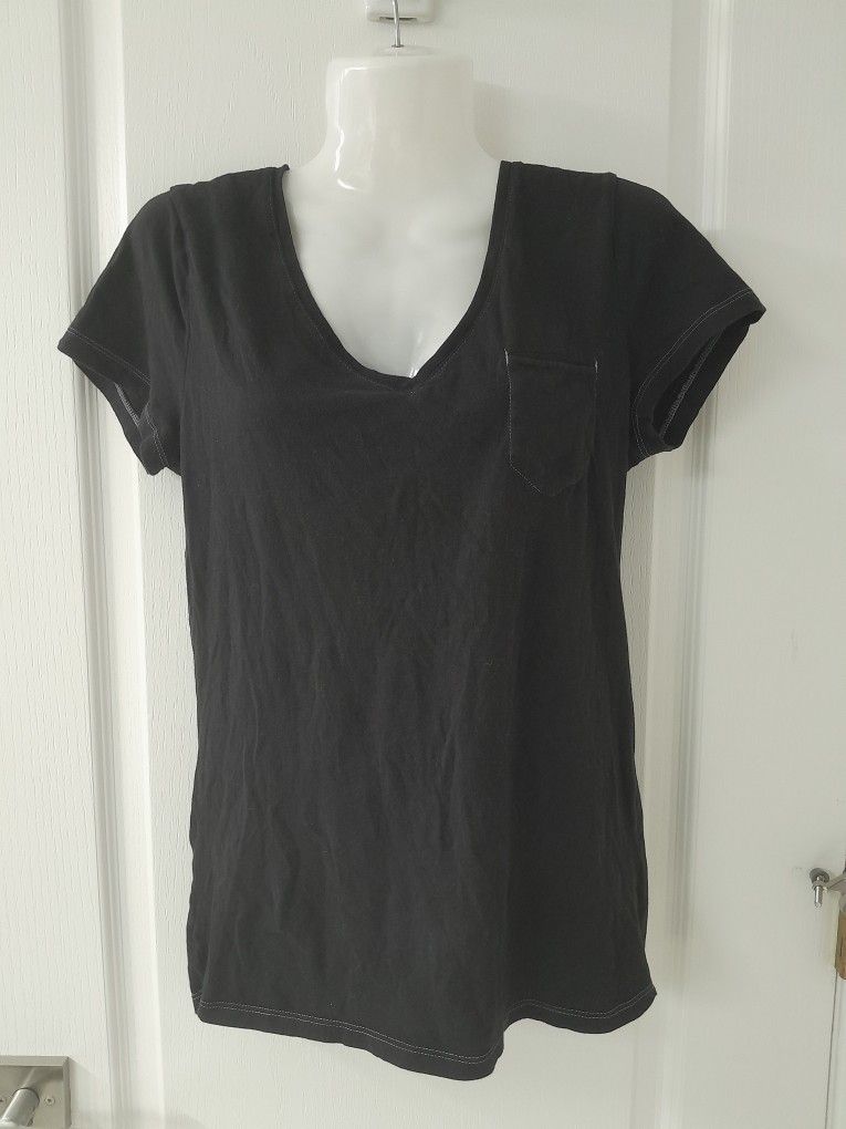 Black V-Neck Women's Top
