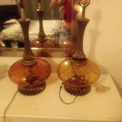 Vintage Amber Glass Lamps Only 1 Shade Tho