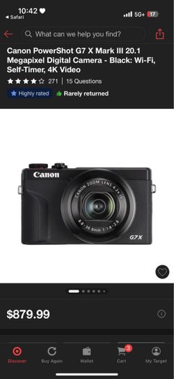 Canon PowerShot G7 X Mark III 20.1 Megapixel Digital Camera - Black: Wi-Fi, Self-Timer, 4K Video