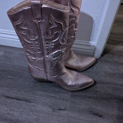 Metallic Pink Women Western Cowboy Stitched Pointe Toe Low Heel Ankle Mid Shaft Fashion Boots