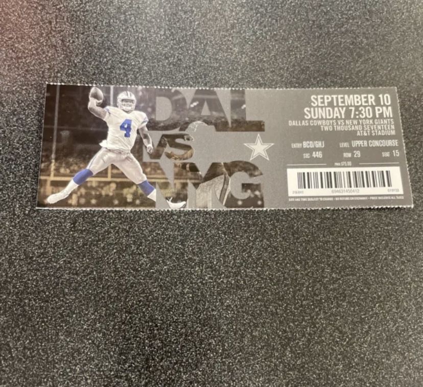 Dallas Cowboys Vs Giants Opening Day Season Ticket Stub 9/10/2017