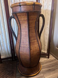 Large Wicker Rattan Vase with Handles