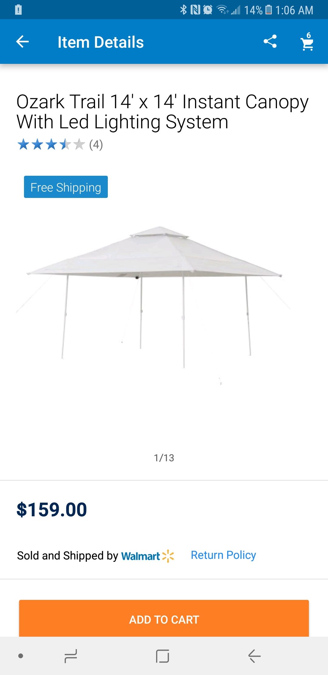 BRAND NEW. Ozark Trail 14' x 14' Instant Canopy With Led Lighting System