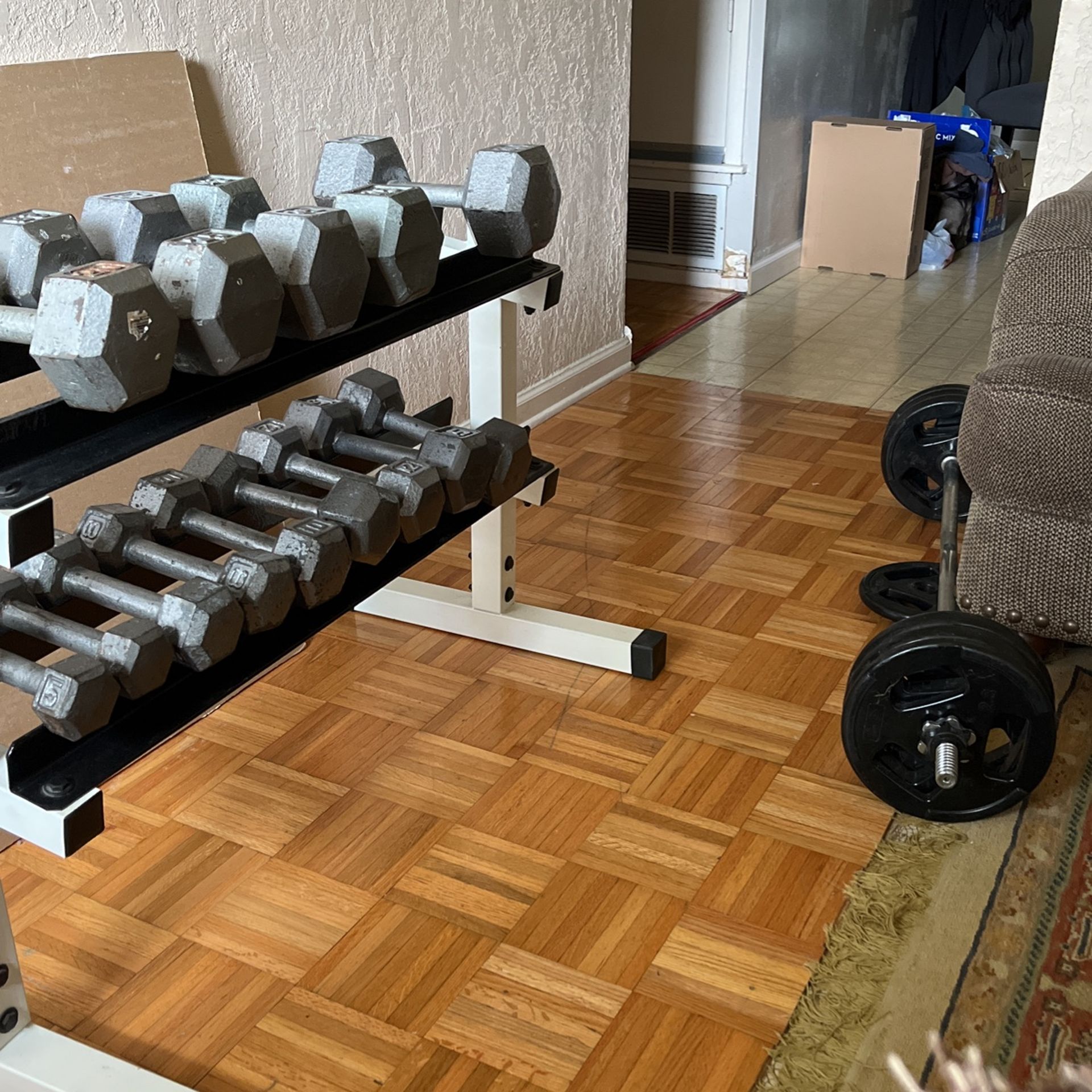 Sell All Weights , Curls Bar And Weight Rack Together for Sale in San
