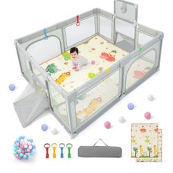 New 74” X 62” Extra Large Playpen With Accessories
